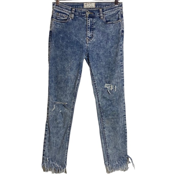 Free People Great Heights Acid Wash Fray Hem Skinny Jeans Stretch Distressed 27 - Picture 2 of 16